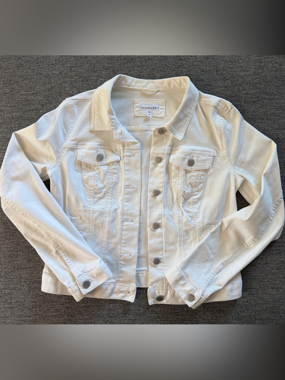 LOFT White Denim Jacket - Classic Button-Front Jean Coat